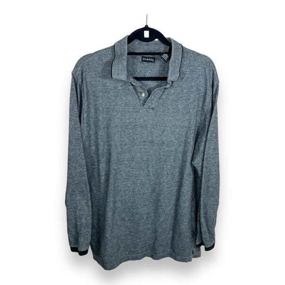 VINTAGE LARGE GEORGE GREY ARGYLE LONG SLEEVE POLO ACADEMIA STRETCH - Picture 1 of 11